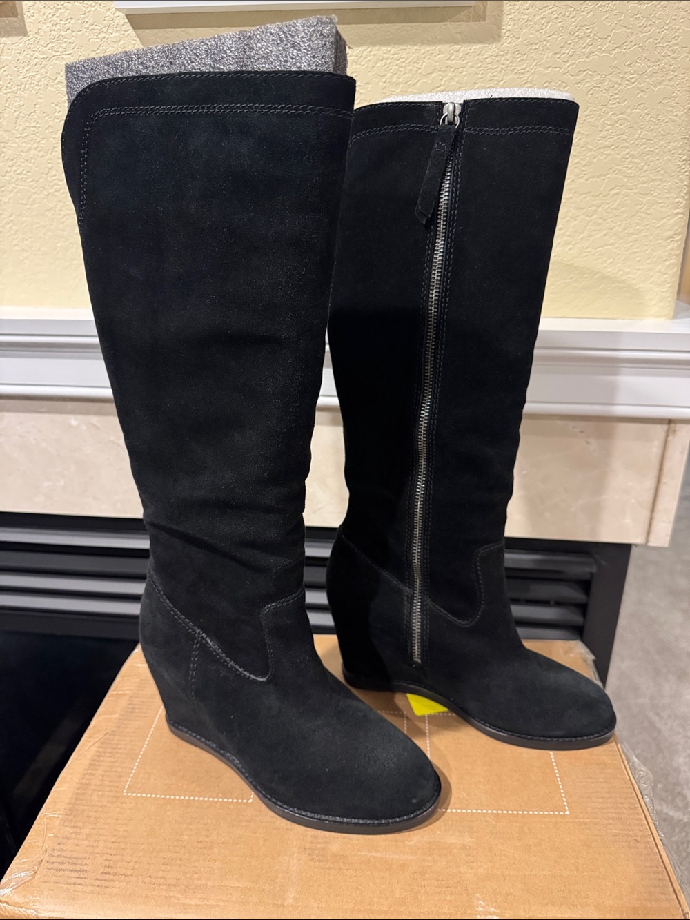 NWOT Johnston and Murphy Women's Black Suede Tall Wedge Boots